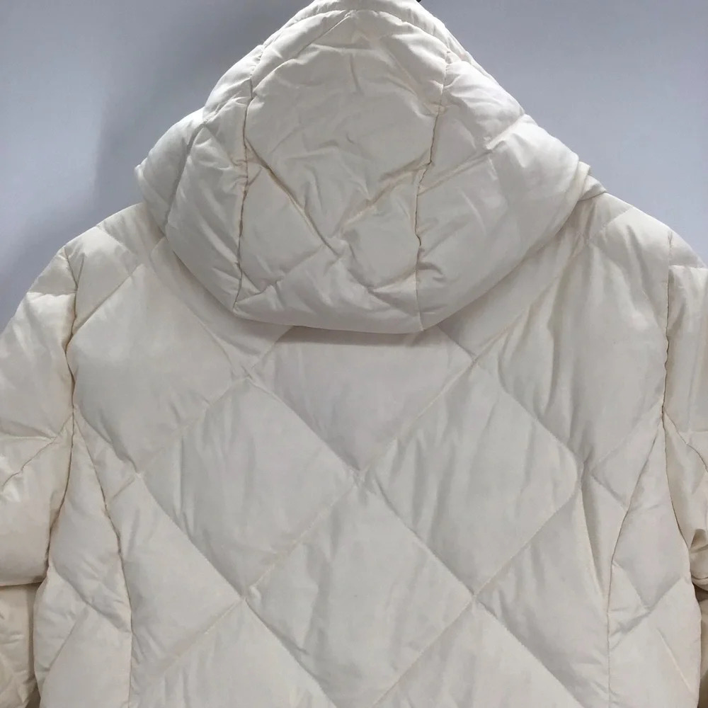 Talbots Women’s Hooded Down Puffer Coat Warm Winter NWT Creme’ Size XS - Picture 11 of 14